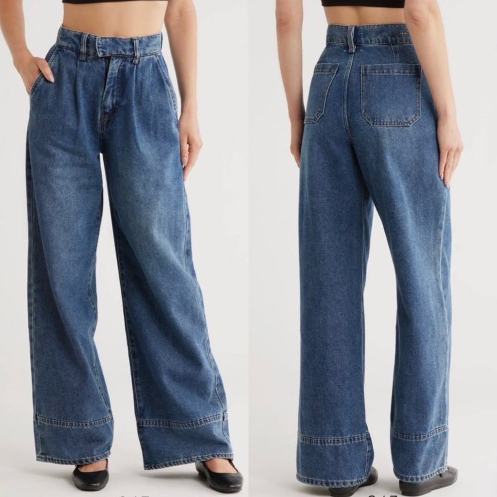 NWT Habitual Cinched Waist Pleated Wide Leg Jean